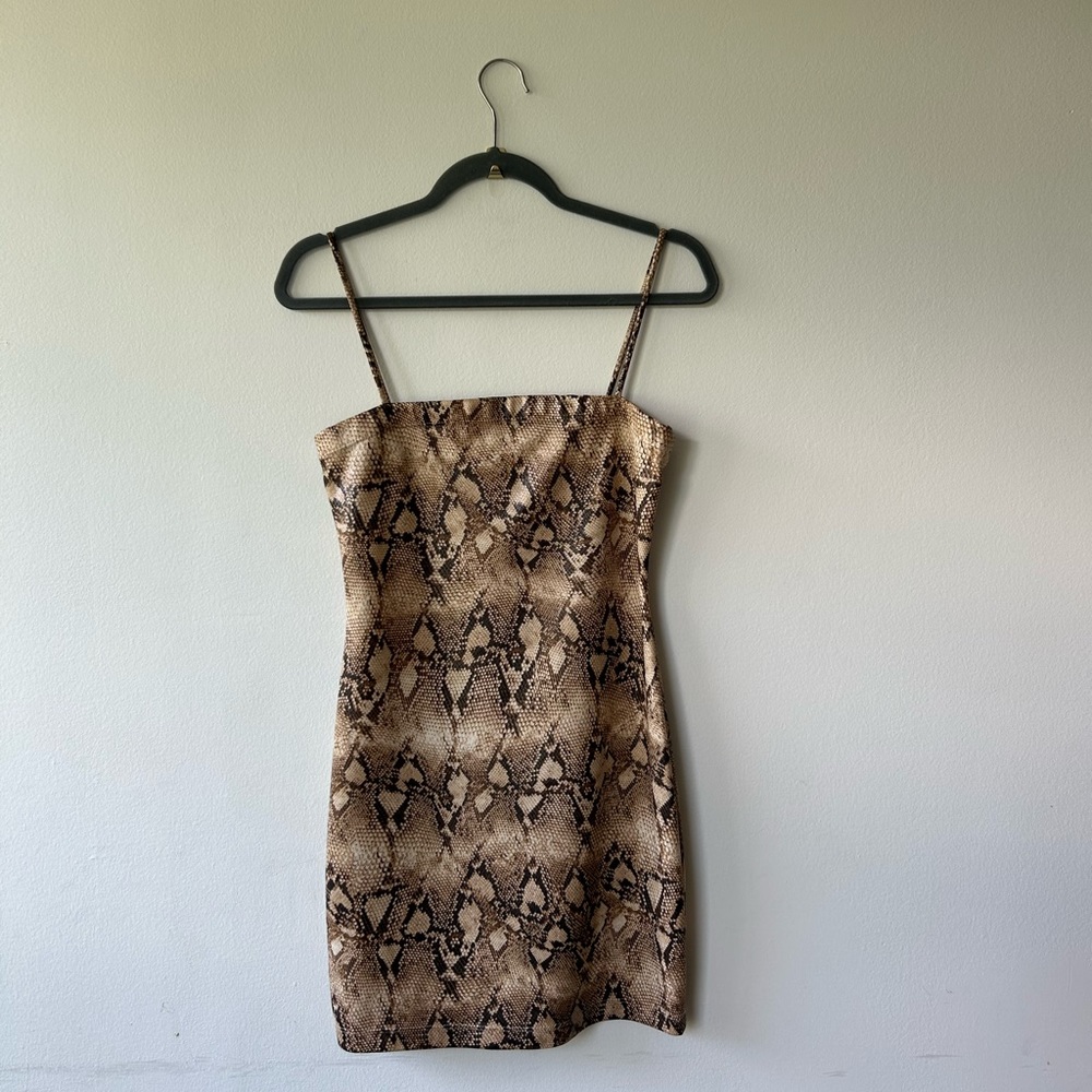 Spaghetti strap snakeskin mini dress